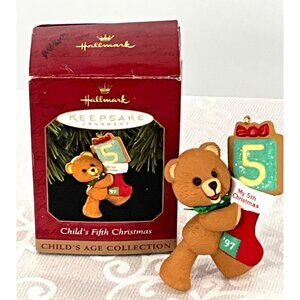 Hallmark Keepsake Ornament Childs‎ Fifth Christmas Teddy Bear 1997